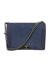 Chanel XL Boy Bag Blue Caviar Quilted Leather Shoulder Bag