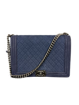 Chanel XL Boy Bag Blue Caviar Quilted Leather Shoulder Bag