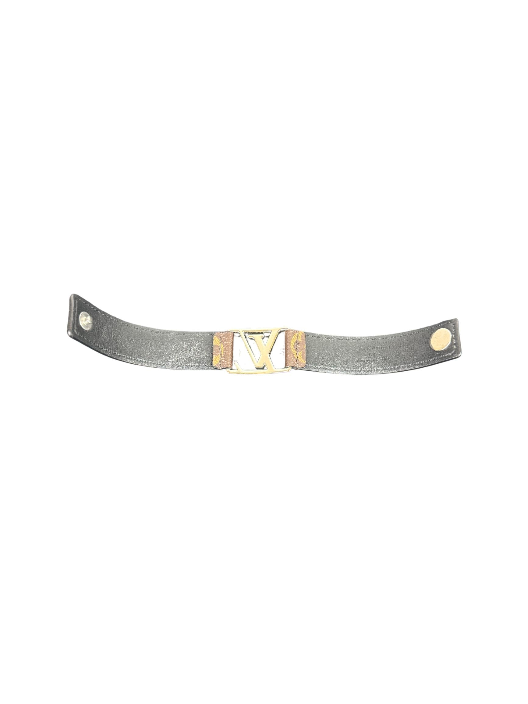 Louis Vuitton Slim Monogram Brown Bracelet with Metal LV Buckle