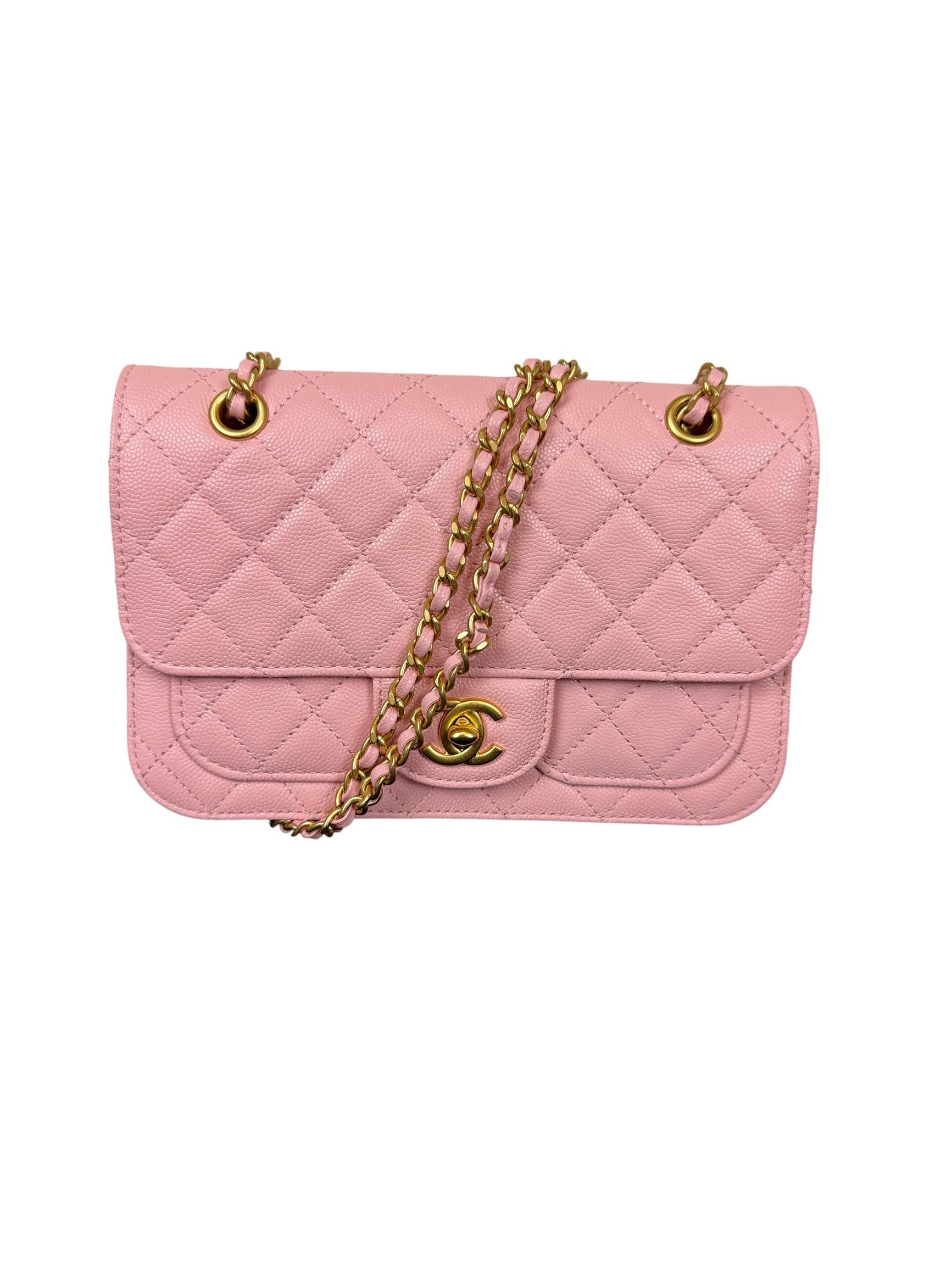 Chanel Pink Caviar Mini Flap Bag with Gold Chain