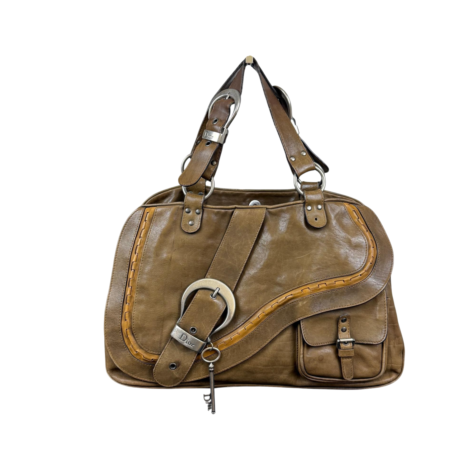 Christian Dior Gaucho Brown Leather Shoulder Bag