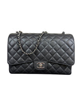Chanel Classic Double Flap Jumbo Black Quilted Caviar Silver Hardware