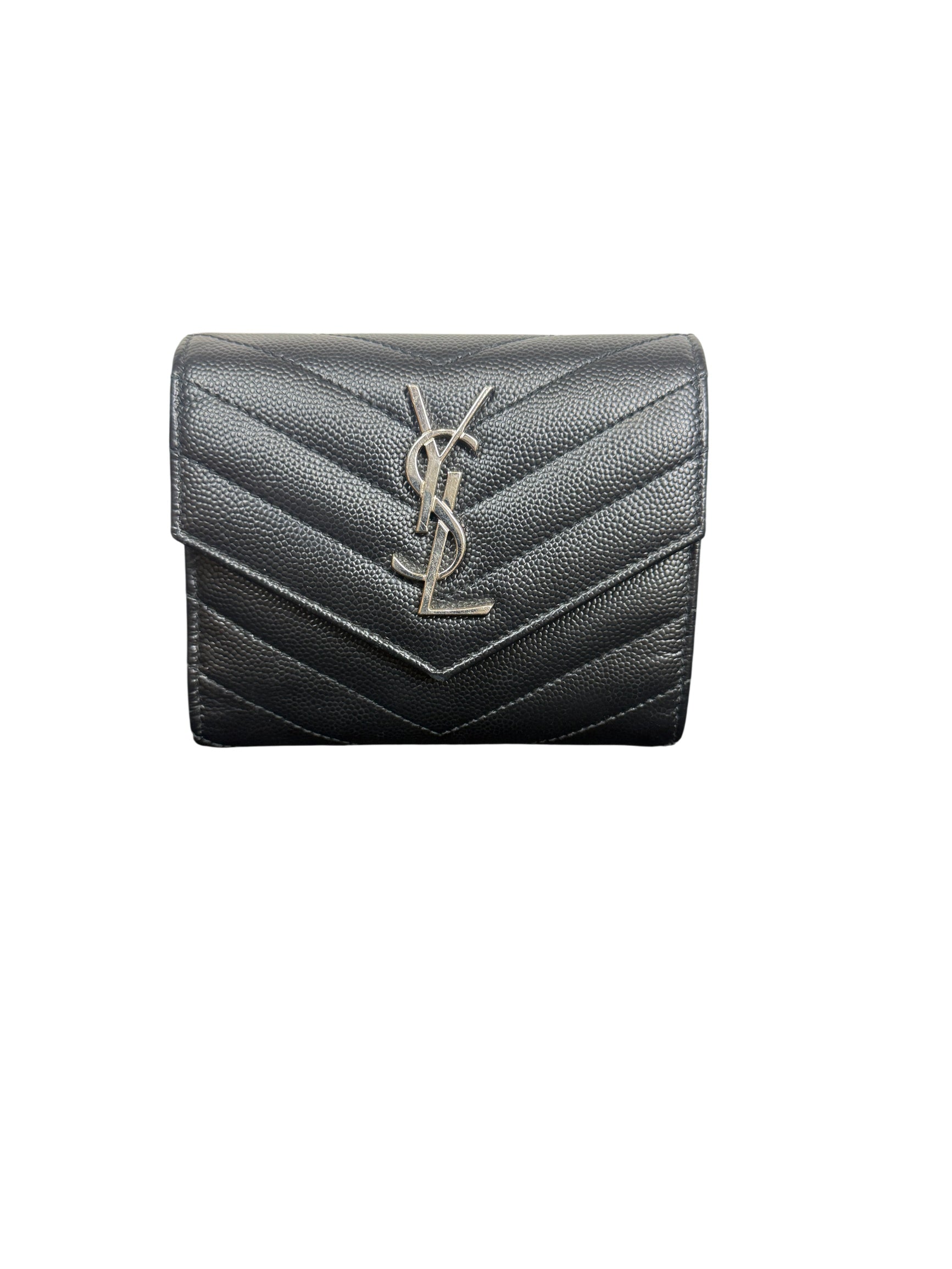 Saint Laurent Cassandre Matelassé Black Croc Embossed Wallet