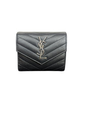 Saint Laurent Cassandre Matelassé Black Croc Embossed Wallet