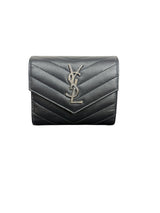 Saint Laurent Cassandre Matelassé Black Croc Embossed Wallet