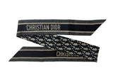Christian Dior Oblique Mitzah Navy Blue Silk Twill Scarf