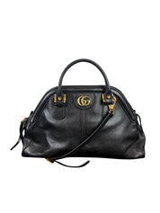 Gucci Re Belle Medium Top Handle Bag Black Leather with Gold Tiger Head Hardware