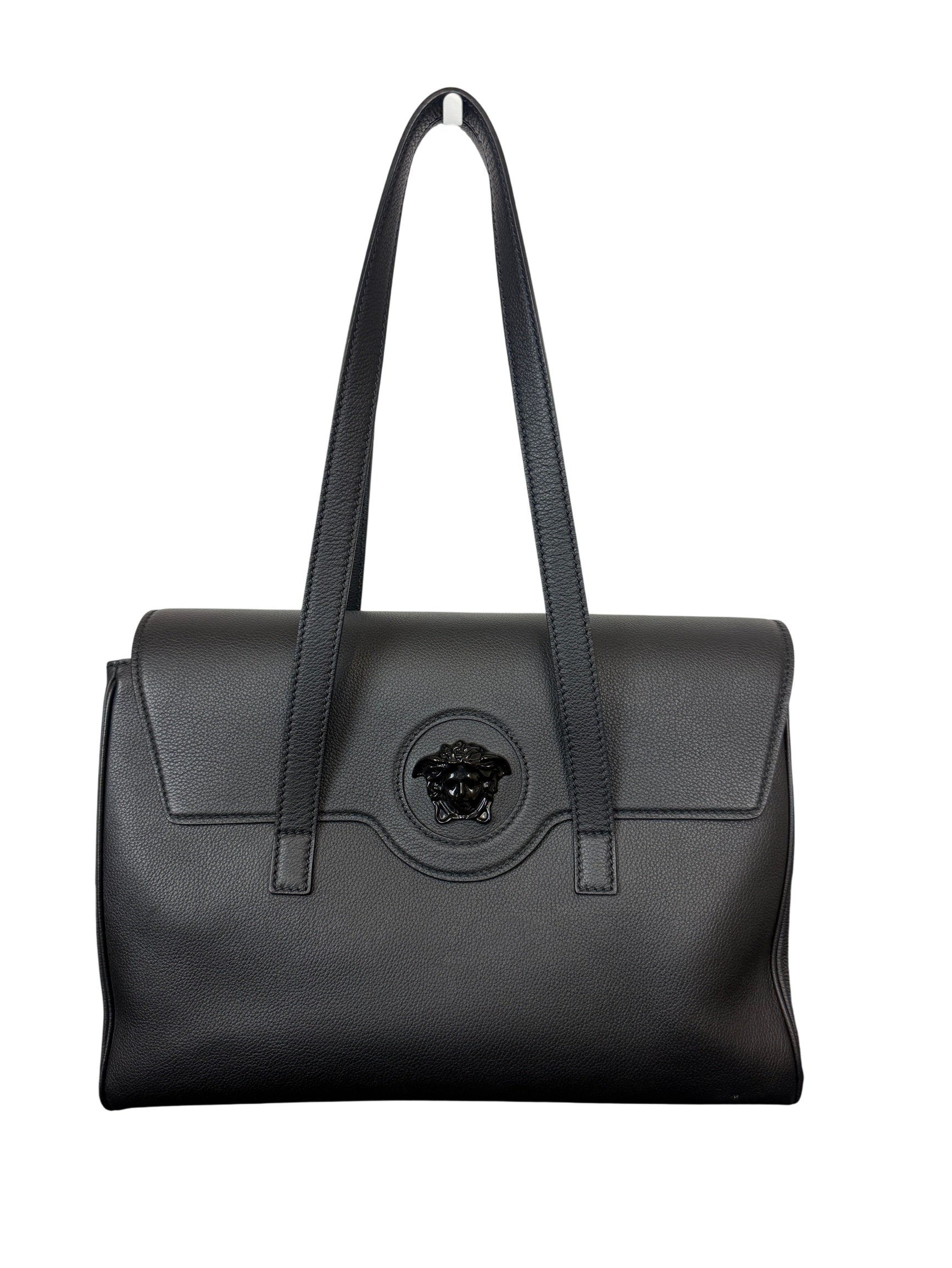 Versace Black Leather LA Medusa Large Black Handbag