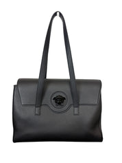 Versace Black Leather LA Medusa Large Black Handbag