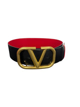 Valentino Garavani VLogo Signature Reversible Black and Red Leather Belt with Gold Buckle