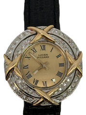 Lucien Piccard Black Crocodile-Embossed Genuine Leather Watch Strap with Gold Buckle C6062 27mm
