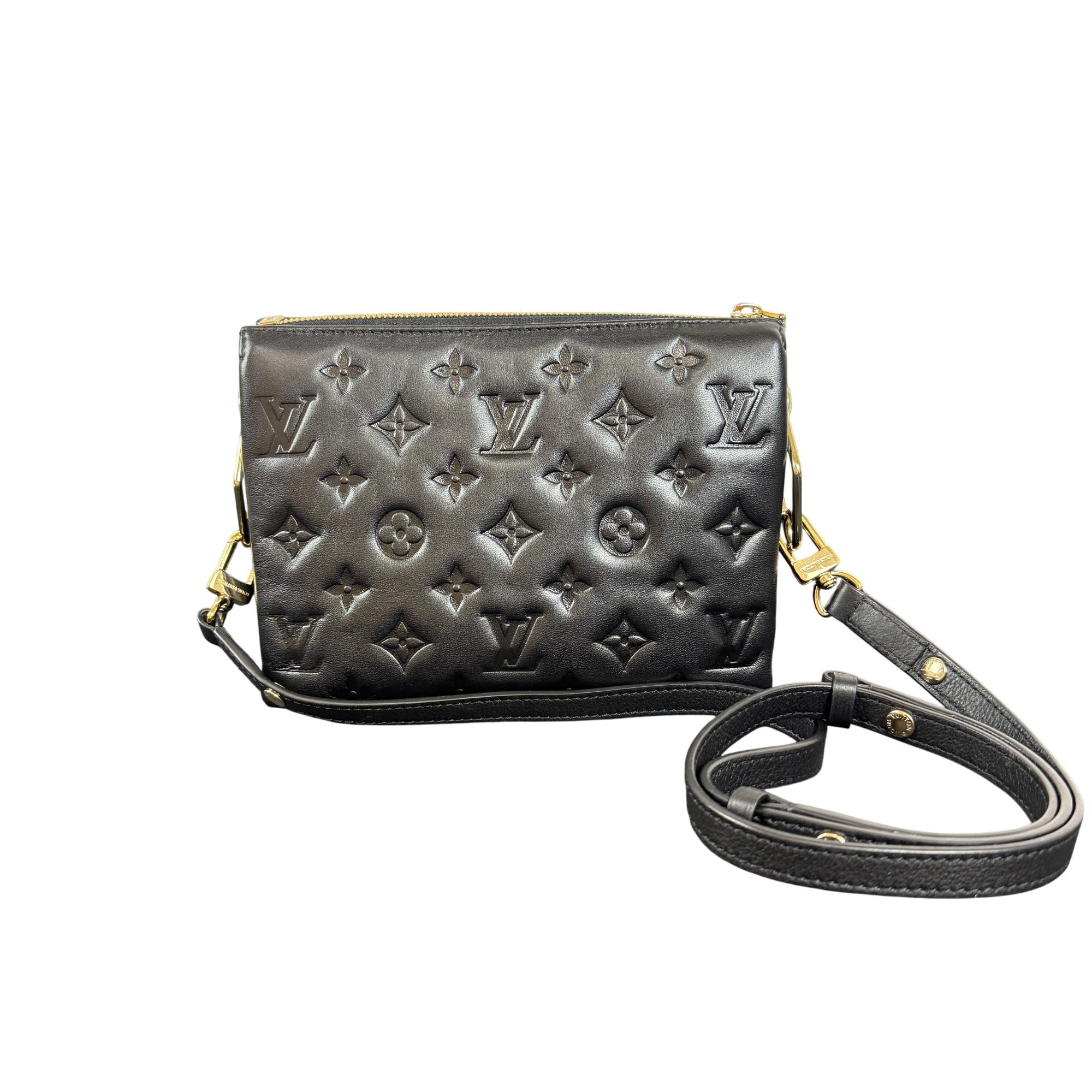 Louis Vuitton Coussin PM Black Lambskin Leather Shoulder Bag with Gold and Silver Chain Hardware
