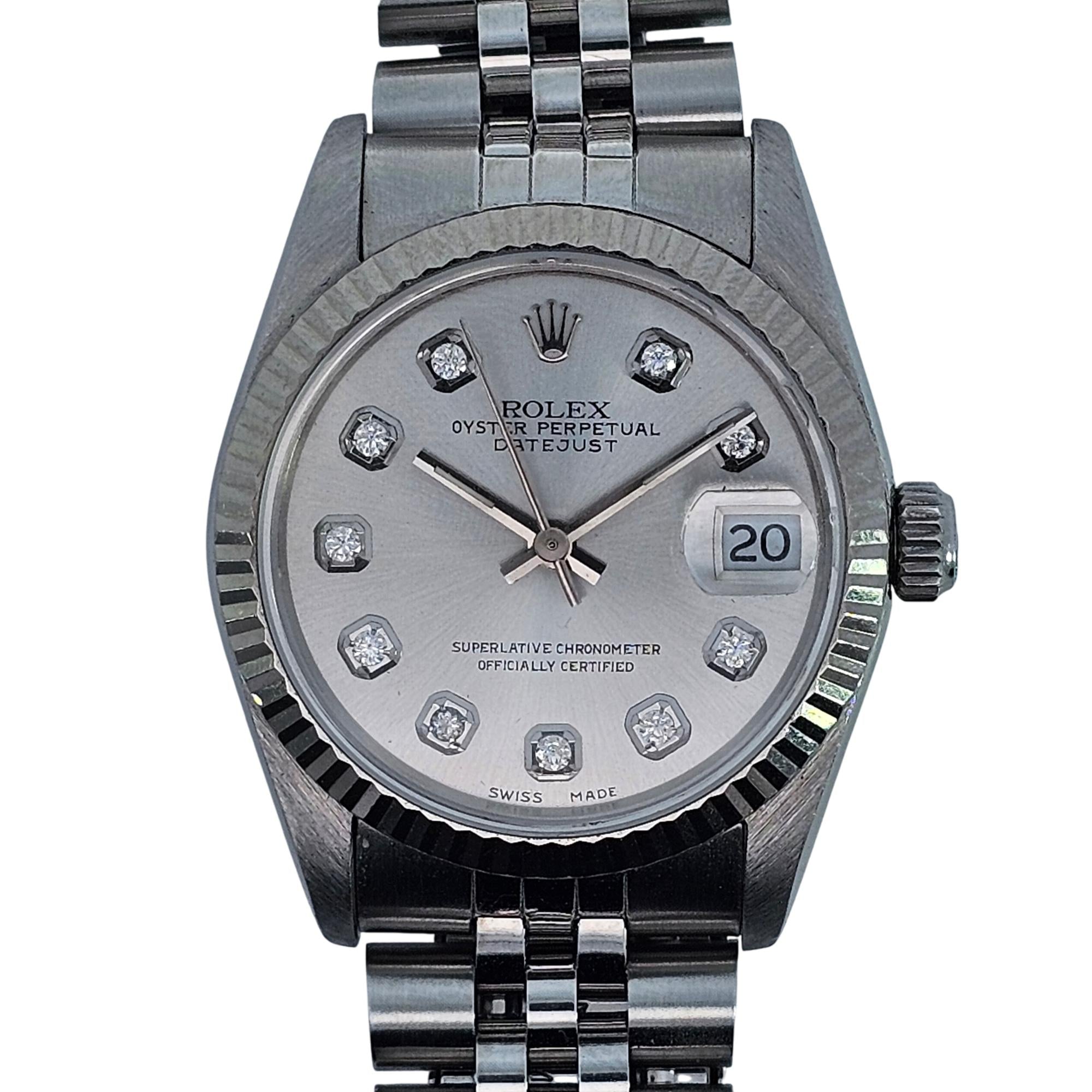 Rolex Oyster Perpetual Datejust 31mm SS 1990 Silver & Diamond Dial, 68274