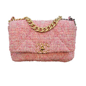 Chanel 19 Pink Tweed Small Flap Bag with Multi-Tone Chain