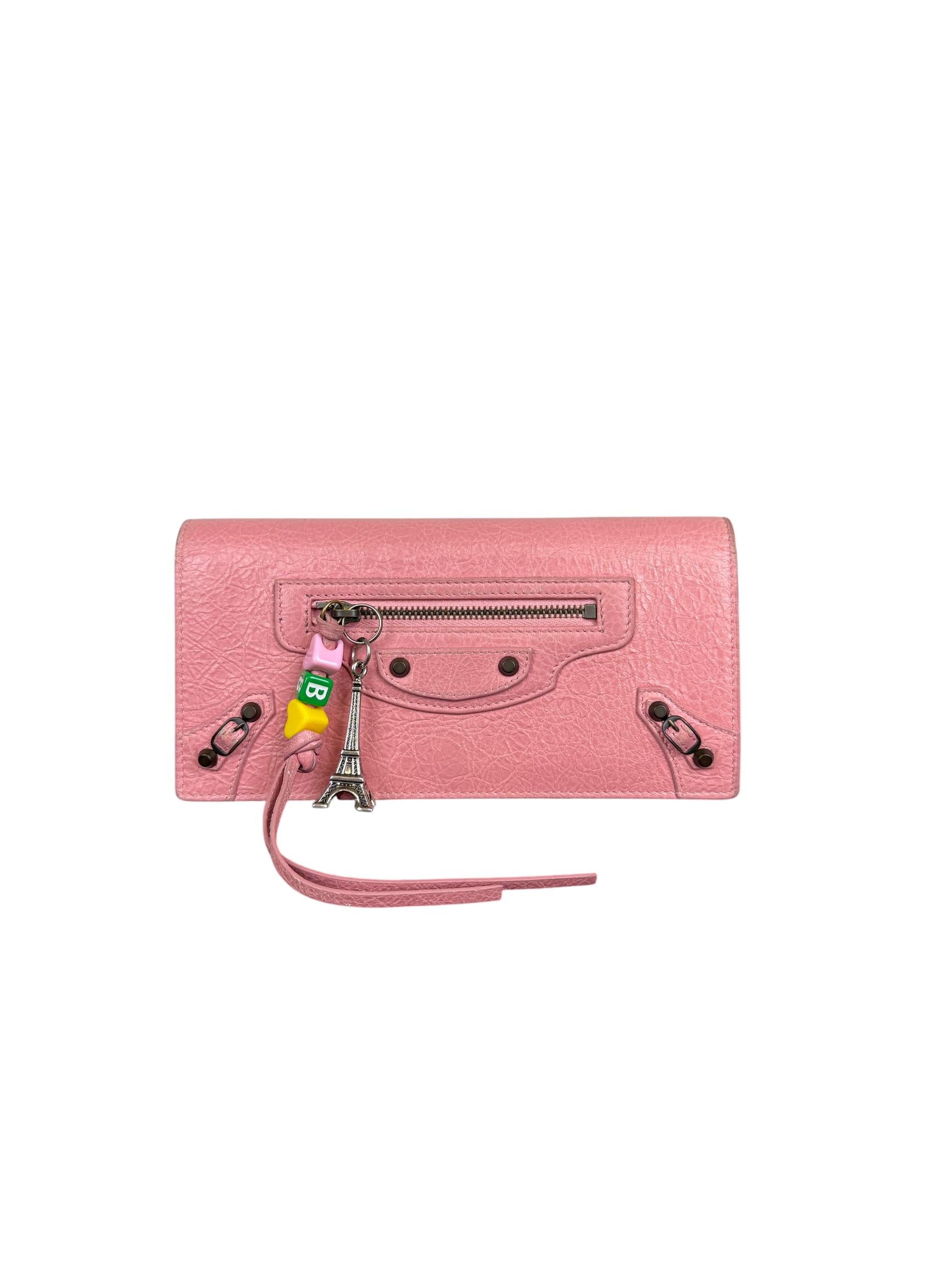 Balenciaga Le City Charm Textured Leather Long Wallet