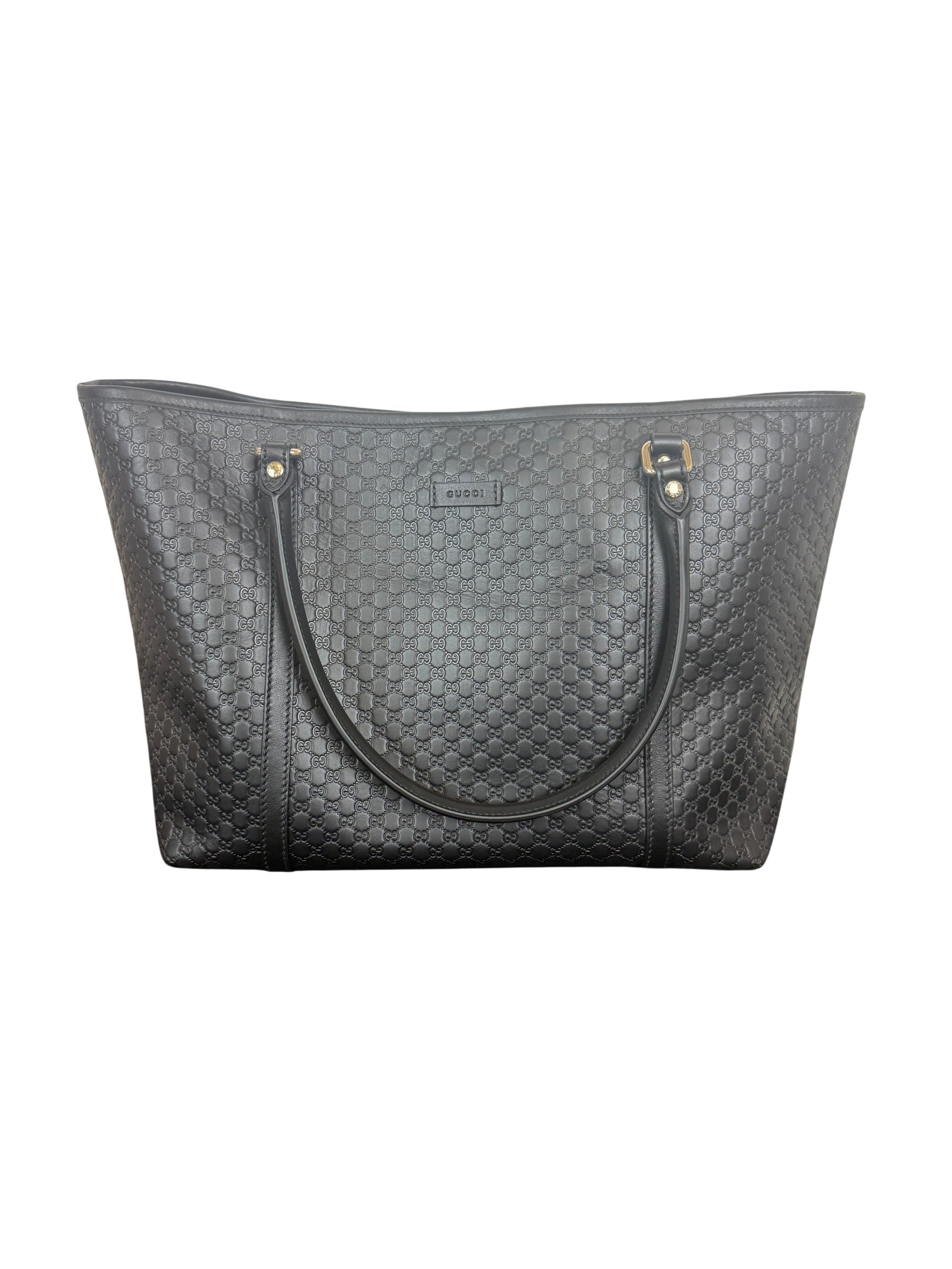 Gucci Large GG Emblem Black Leather Tote Bag