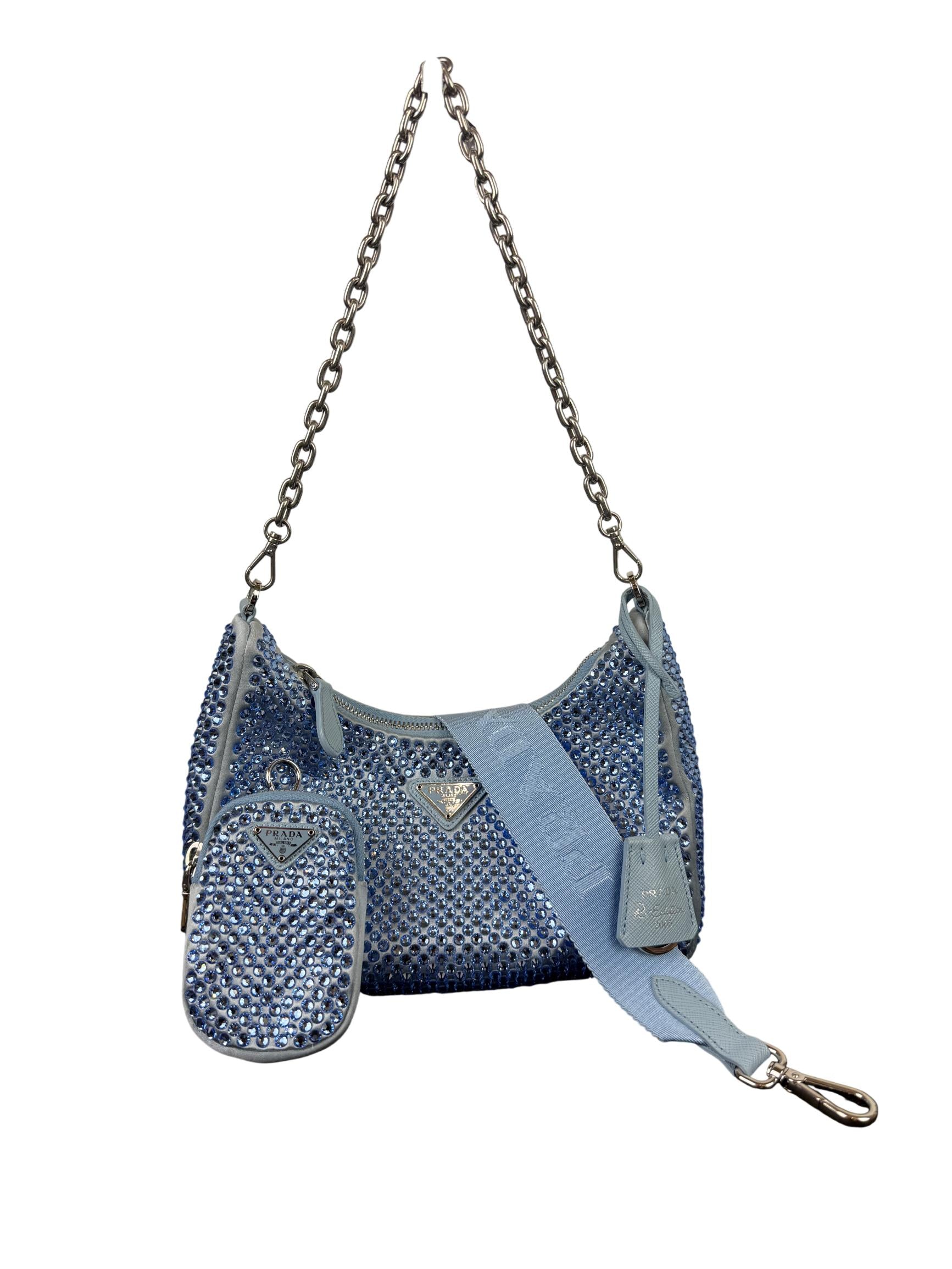 Prada Re-Edition 2000 Satin Crystal Mini Hobo Bag