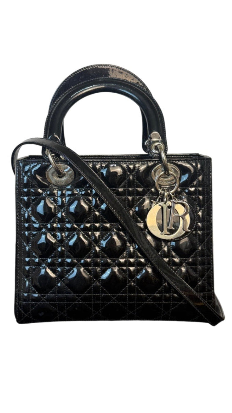 Dior Lady Dior Cannage Medium Patent Leather Handbag
