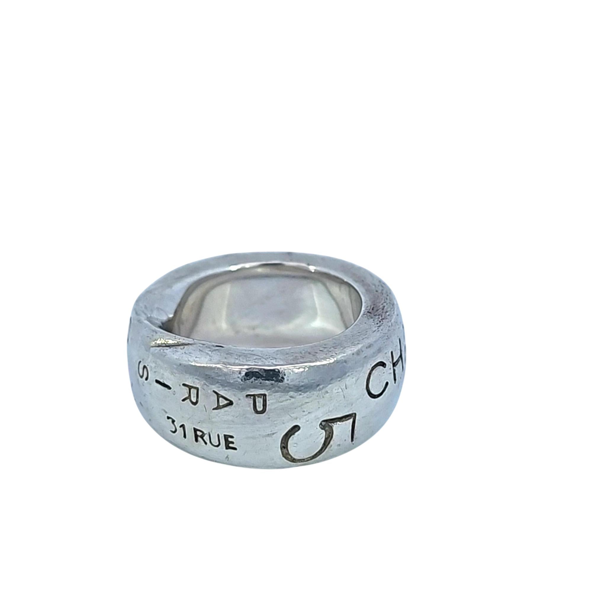 Chanel Cambon Silver 925 Rue Engraved Band Ring