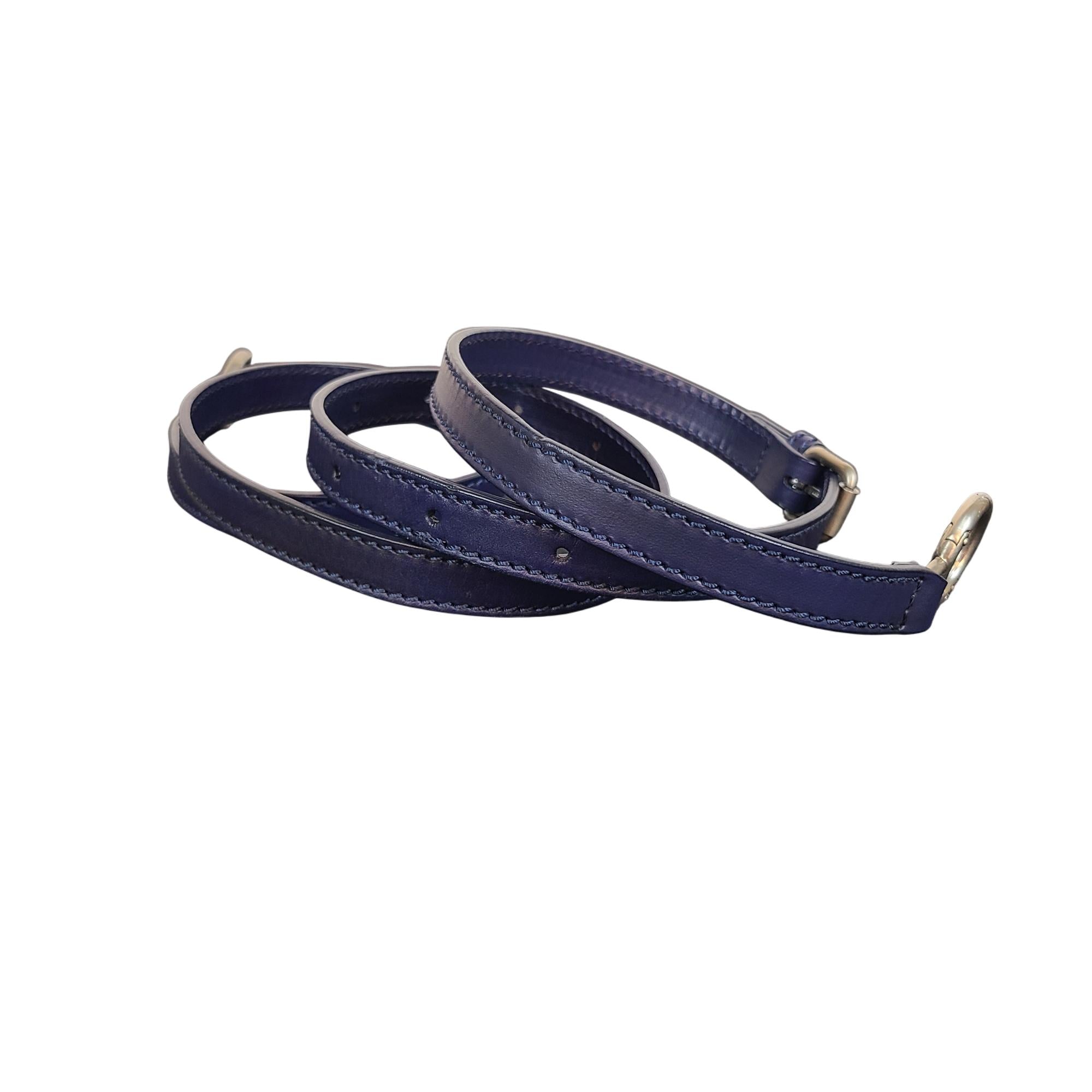 Fendi Blue Leather Adjustable Purse Strap with Silver-Tone Hardware