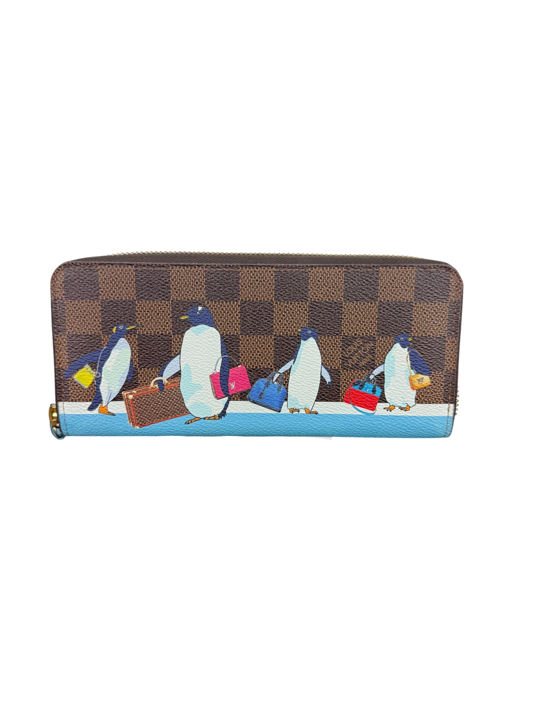 Louis Vuitton Damier Ebene Clemence Wallet Limited Edition Penguins Christmas Animation
