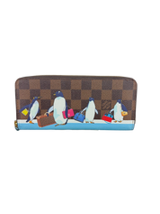 Louis Vuitton Damier Ebene Clemence Wallet Limited Edition Penguins Christmas Animation