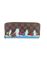 Louis Vuitton Damier Ebene Clemence Wallet Limited Edition Penguins Christmas Animation