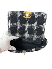 Chanel 19 Black and White Tweed Flap Bag with Mixed Metal Chain