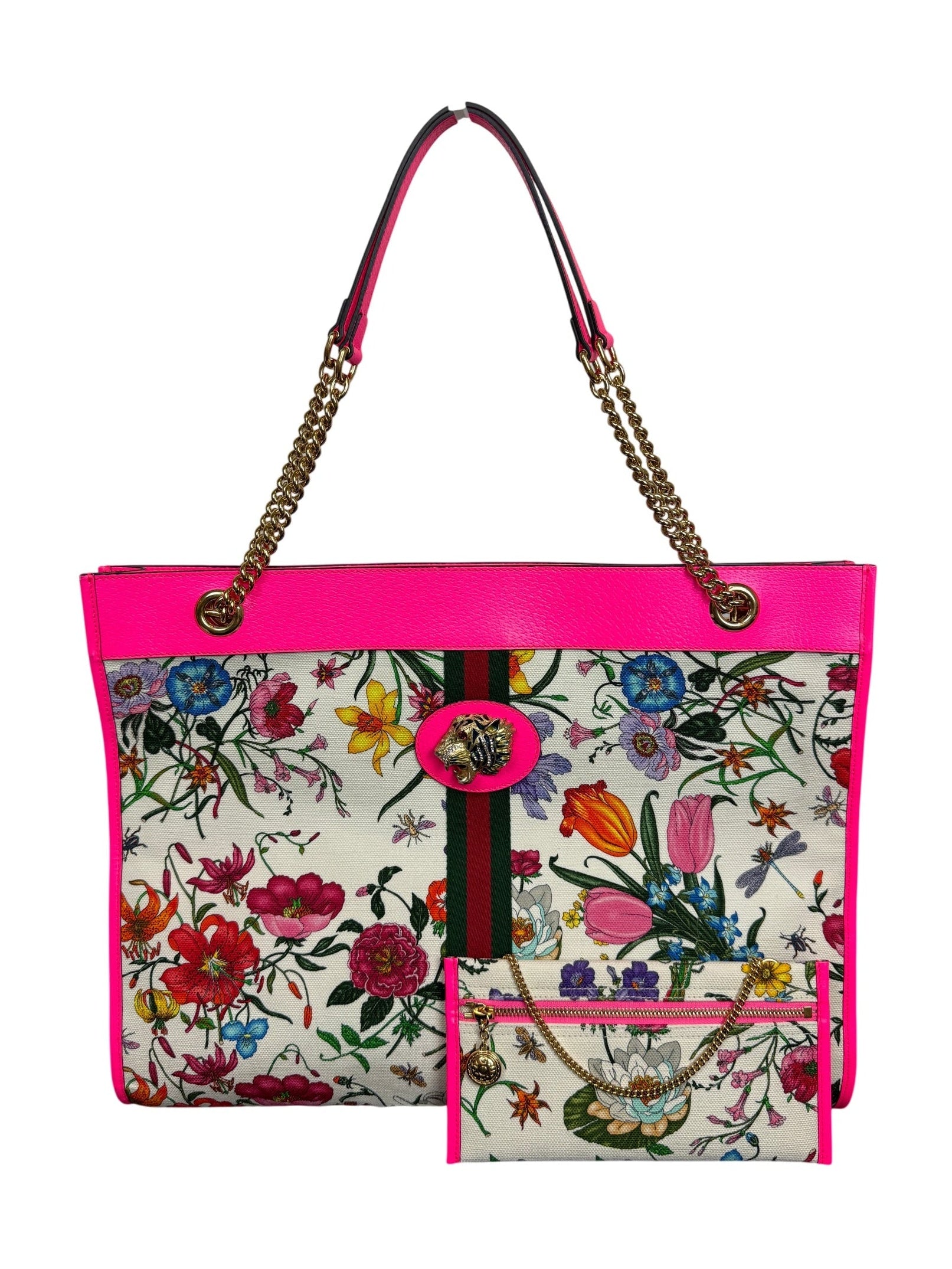 Gucci Canvas Flora Large Rajah Chain Tote