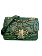 Salvatore Ferragamo Gancini Green Quilted Leather Shoulder Bag