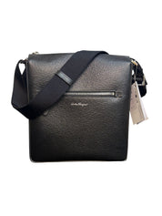 Salvatore Ferragamo Black Textured Leather Messenger Bag