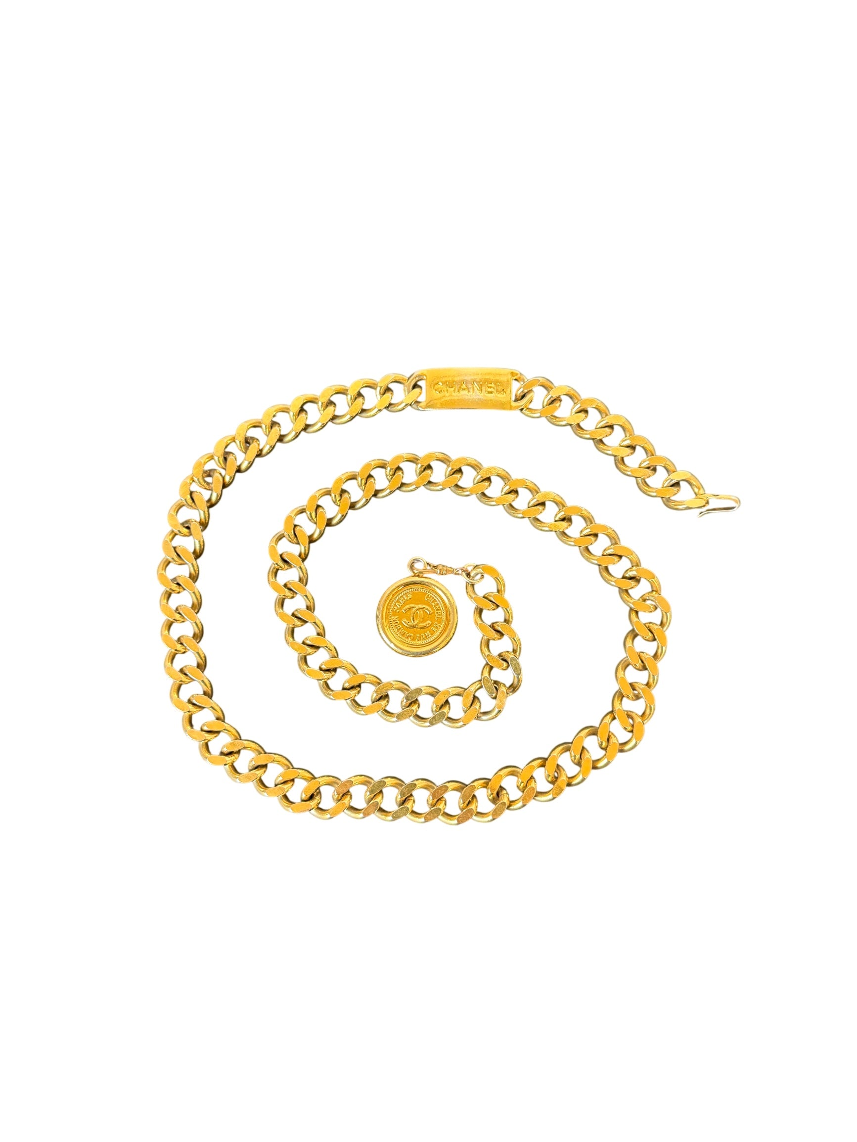 Chanel Vintage Goldtone Medallion Coin Chain Belt 31 Rue Cambon Paris
