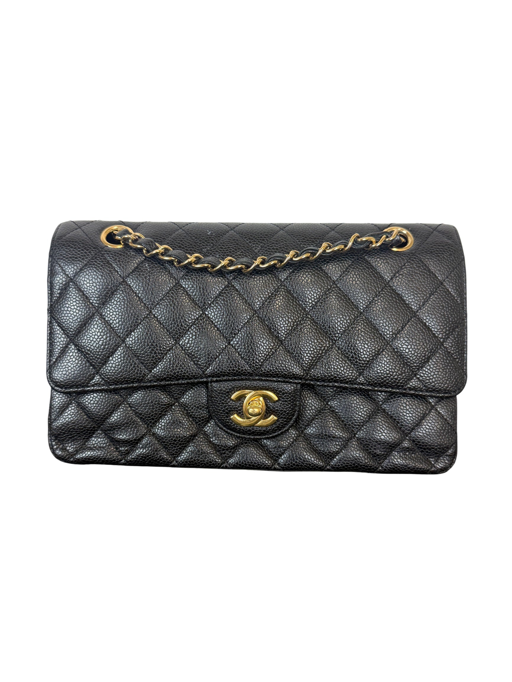 Chanel Medium Classic Flap Bag Black Caviar Leather with Gold Chain