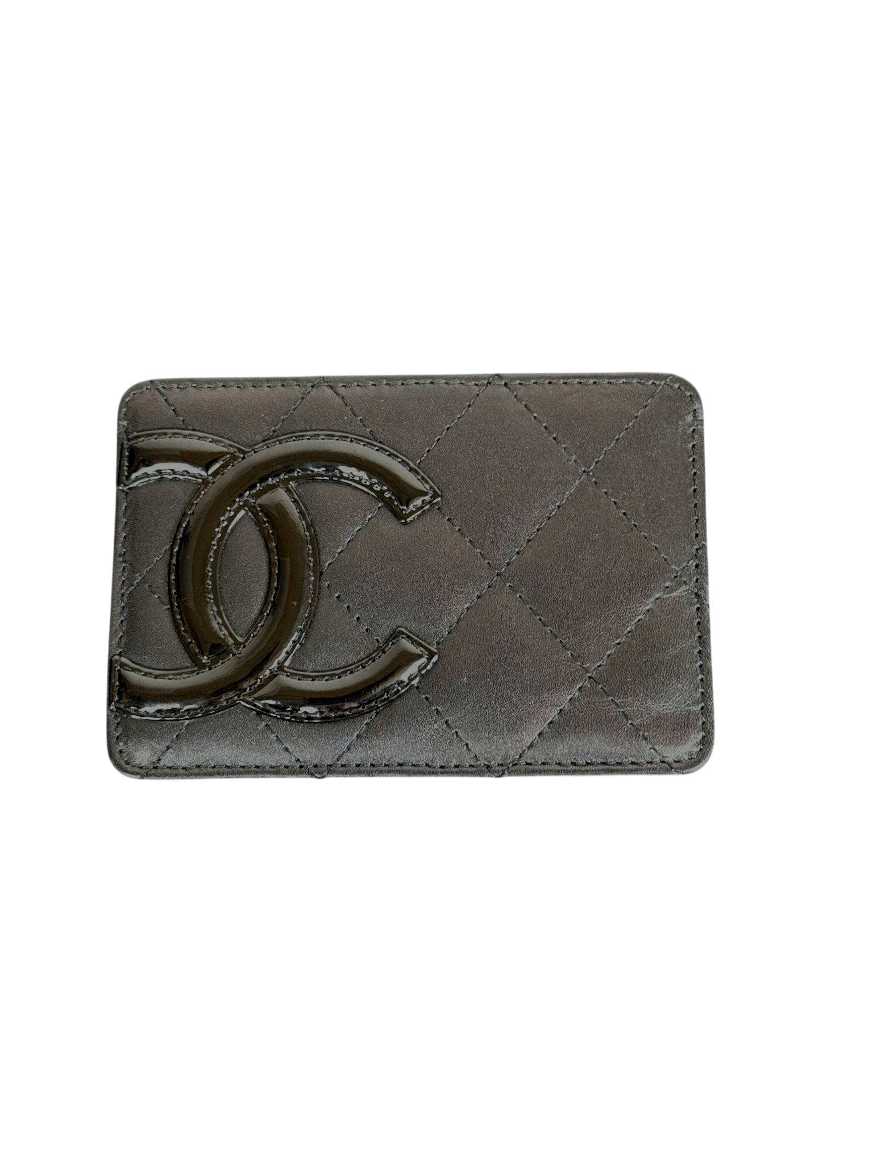 Chanel Cambon Line Quilted Silver Metallic Card Holder