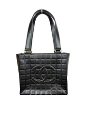 Chanel Chocolate Bar CC Tote Quilted Black Lambskin Leather Shoulder Bag