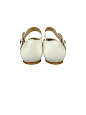 Jimmy Choo Cheri Flat Milk Leather Mary Jane Shoes with Crystal Buckle Size 39