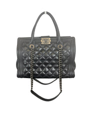 Chanel Boy Tote Bag Black Quilted Calfskin with Chain Straps
