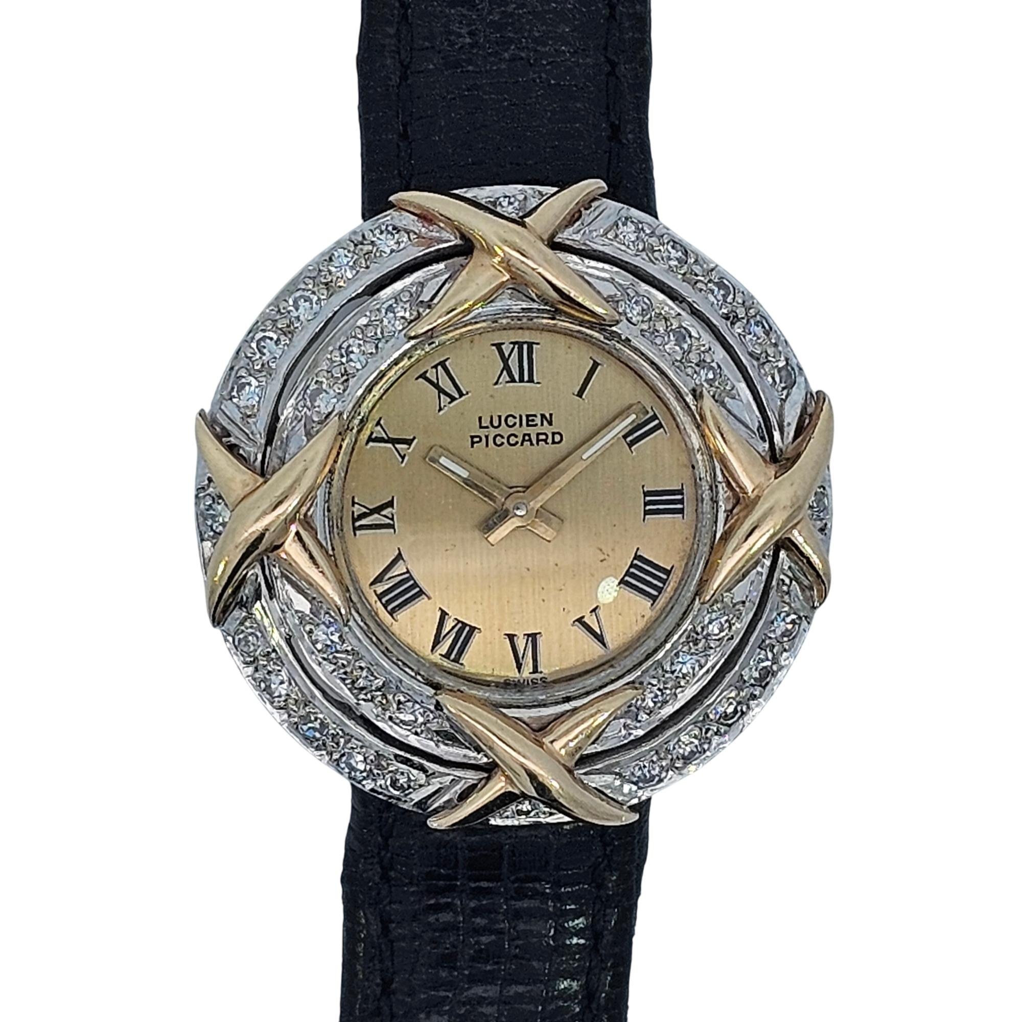 Lucien Piccard 14K Gold & Diamond Vintage Gold Dial C6062