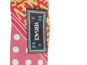 Versace Pink and Yellow Silk Twilly Scarf with White Polka Dot Ends