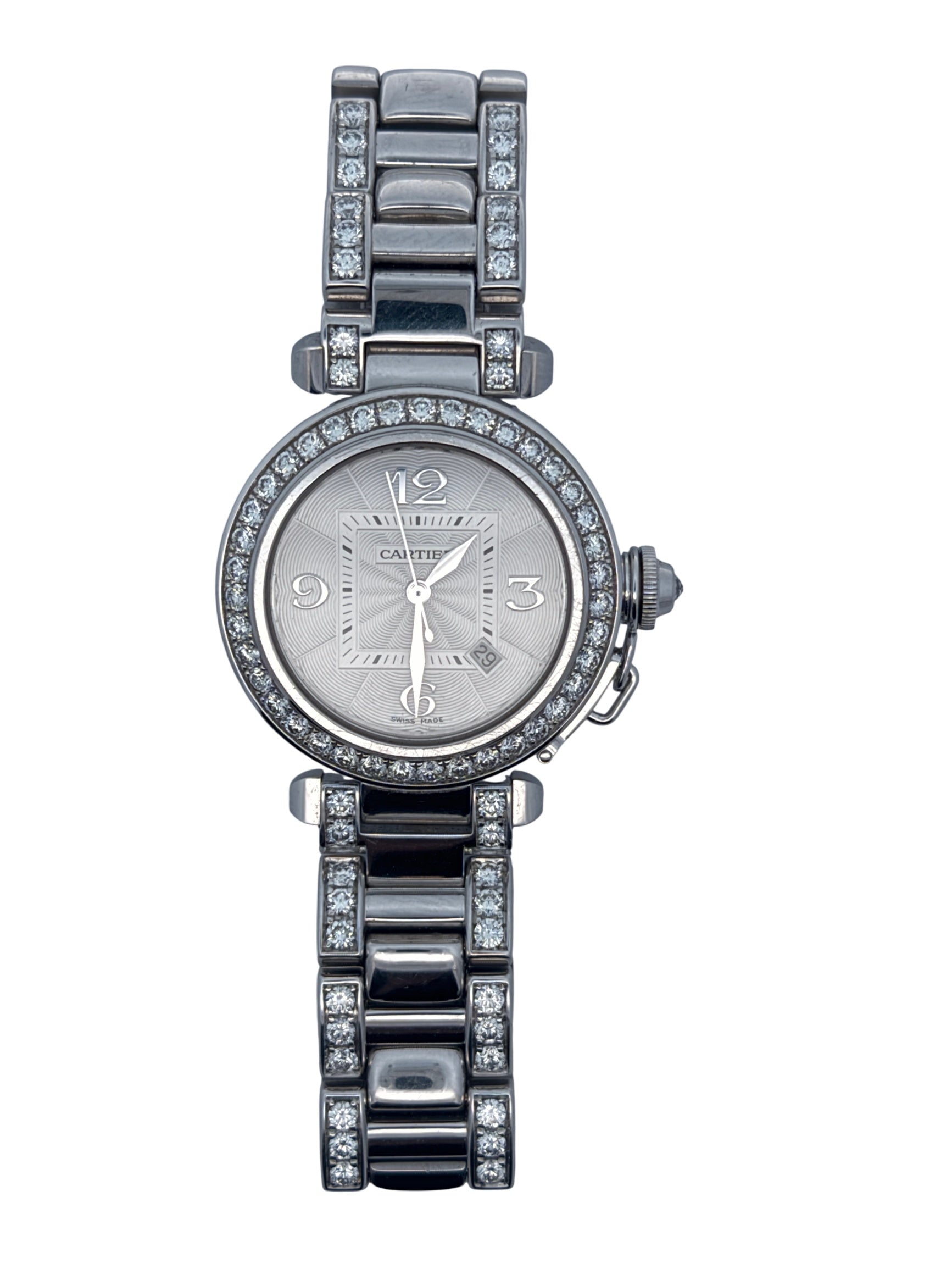 Cartier Pasha 32mm 18K White Gold Watch with Diamond Bezel 2398