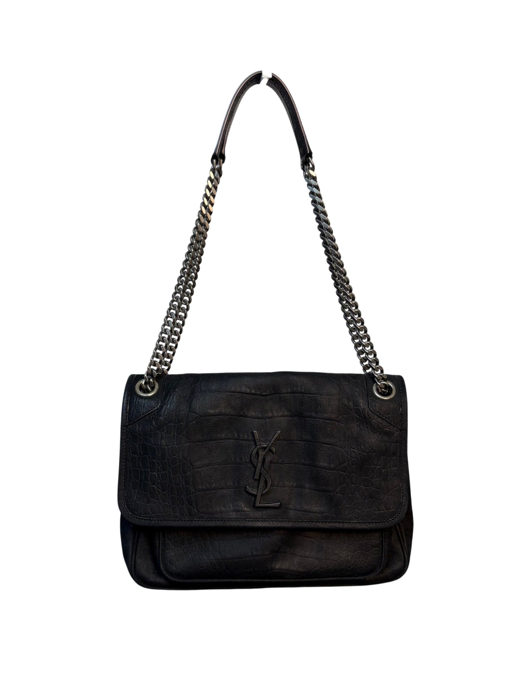 Saint Laurent Niki Crocodile Embossed Shoulder Bag