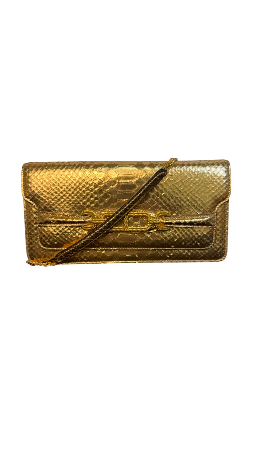 Tom Ford Gold Metallic Python Embossed Shoulder Bag