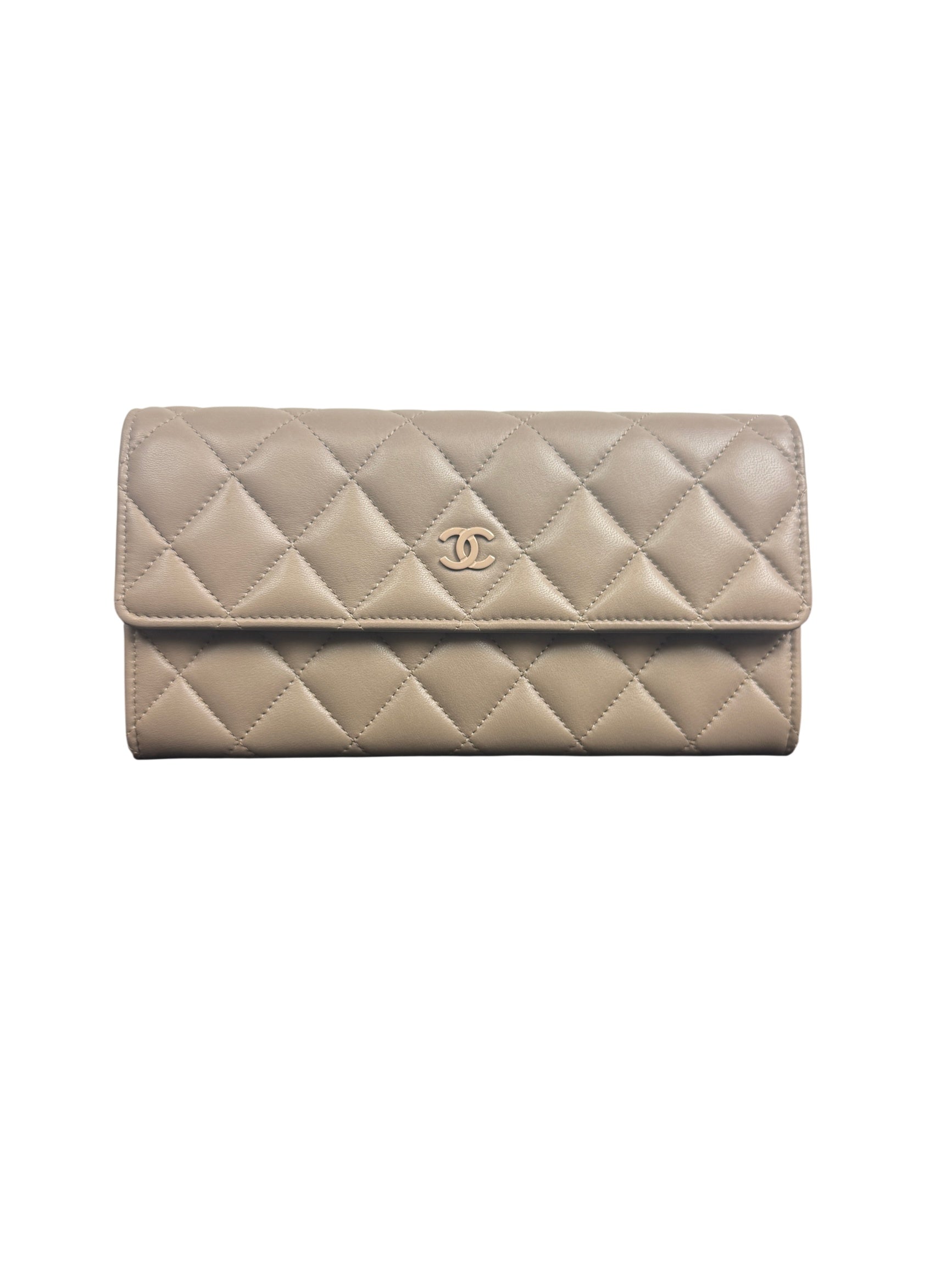 Chanel Beige Quilted Lambskin Leather Classic Wallet