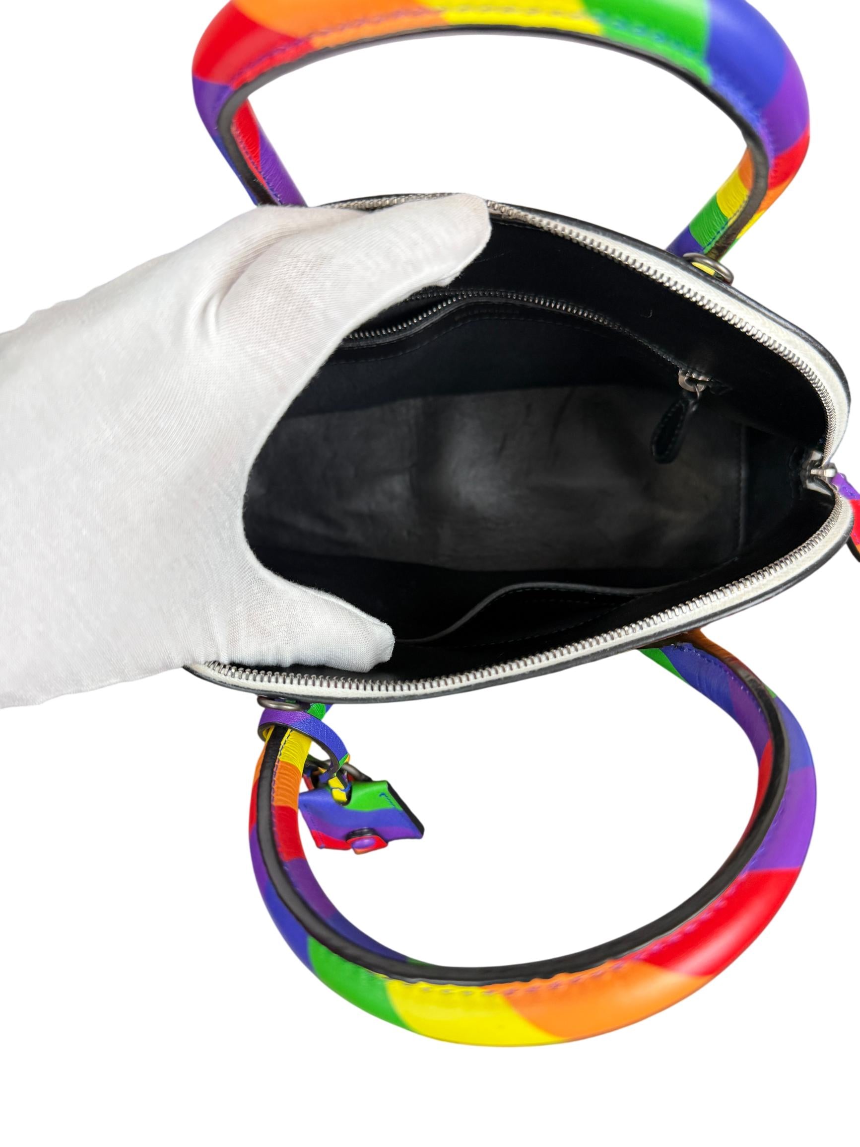 Balenciaga Multicolor Diagonal Rainbow Leather Small Ville Top Handle Bag