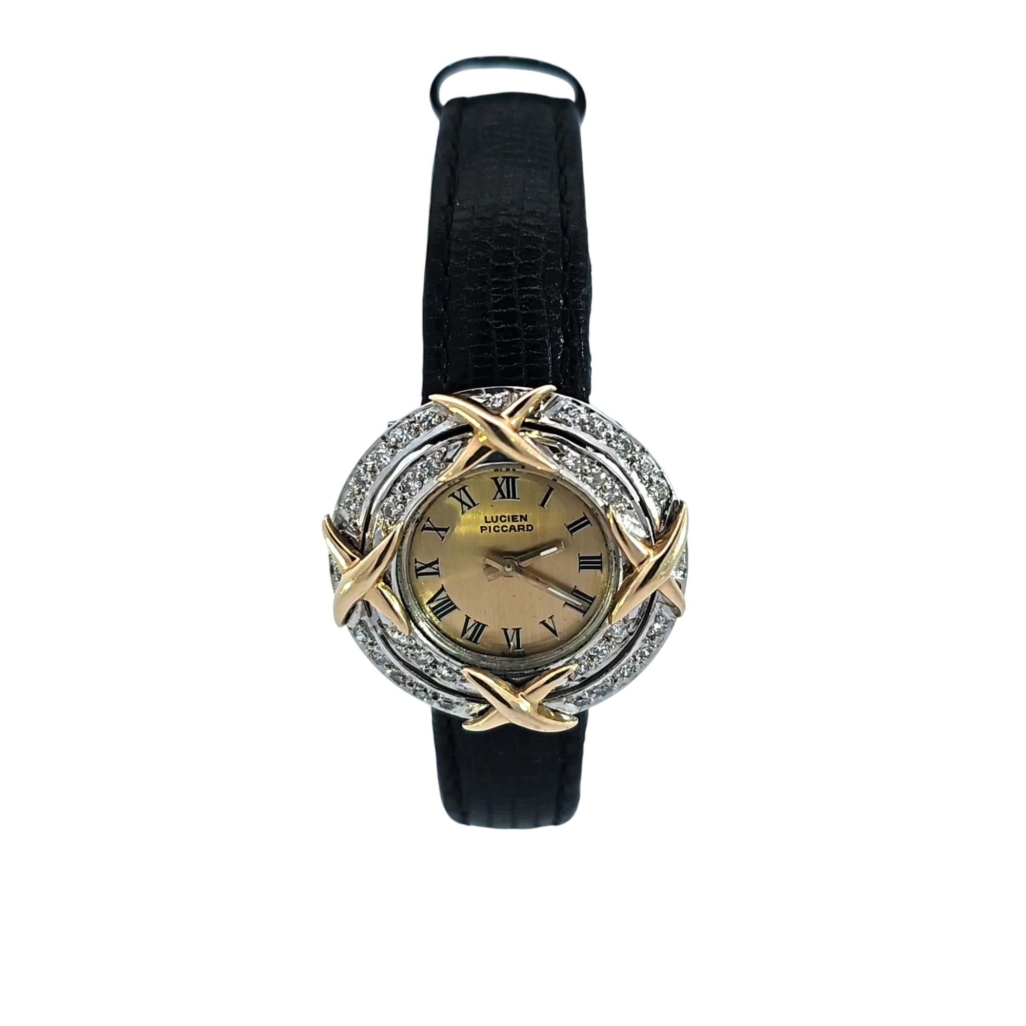 Lucien Piccard 14K Gold & Diamond Vintage Gold Dial C6062