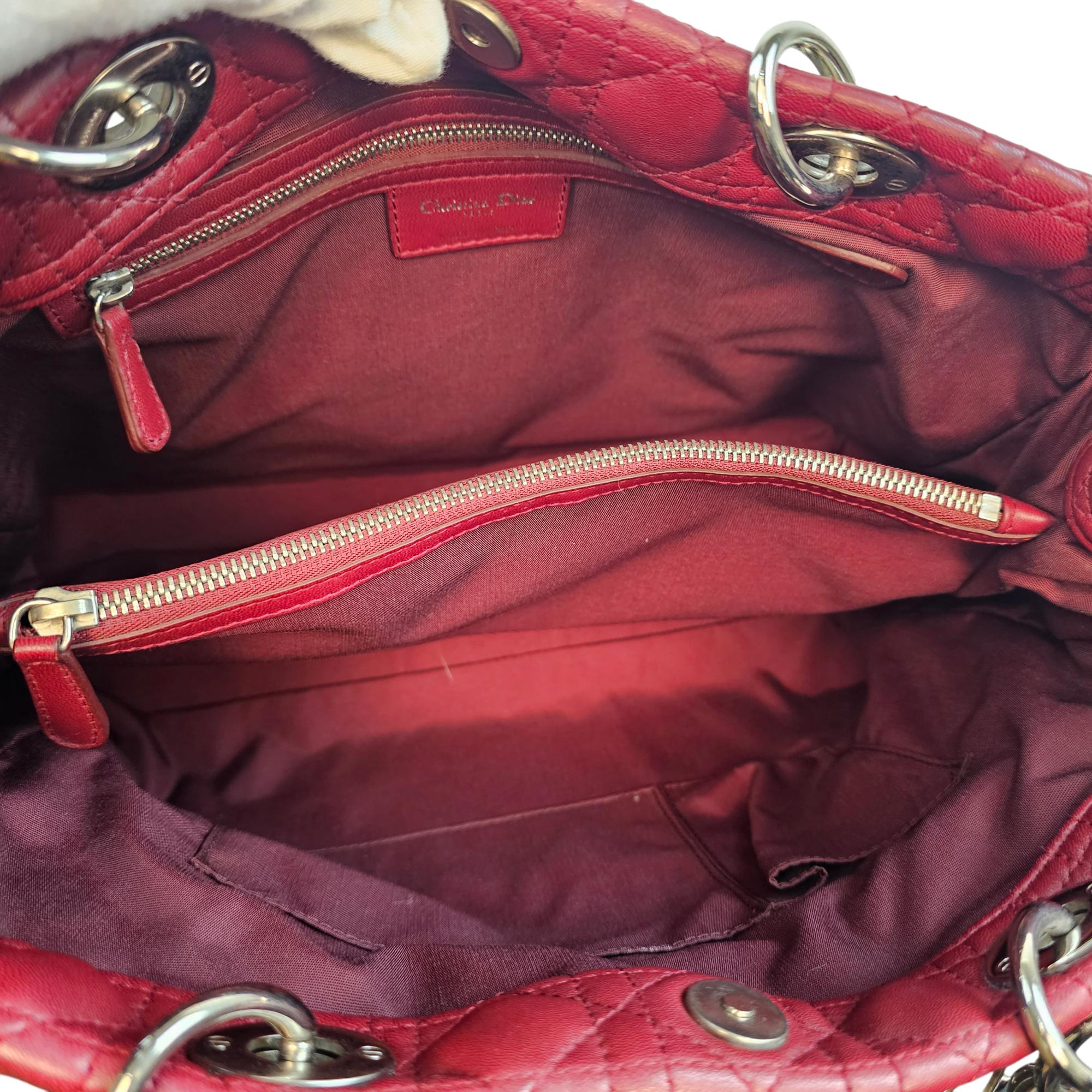 Christian Dior Lady Dior Large Cannage Quilted Lambskin Leather Tote Bag