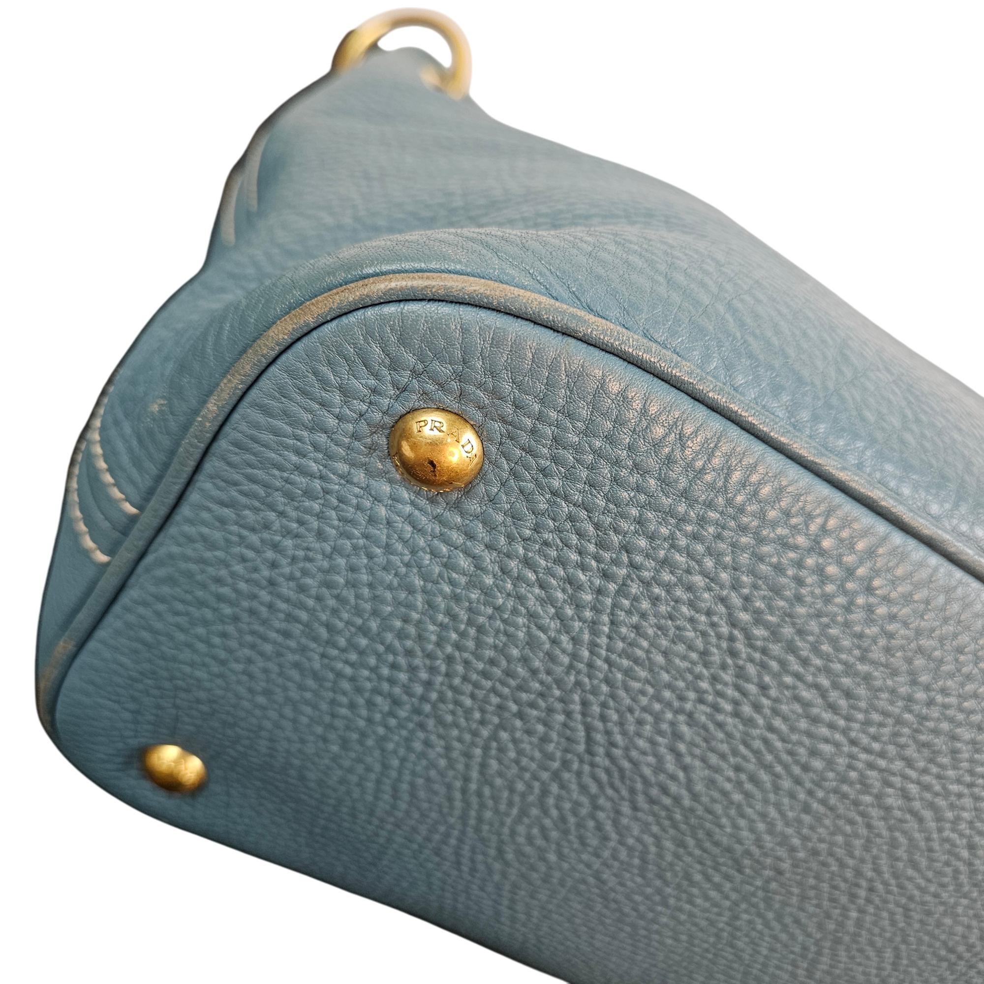 Prada Vitello Daino Hobo Bag Blue Leather Gold Hardware