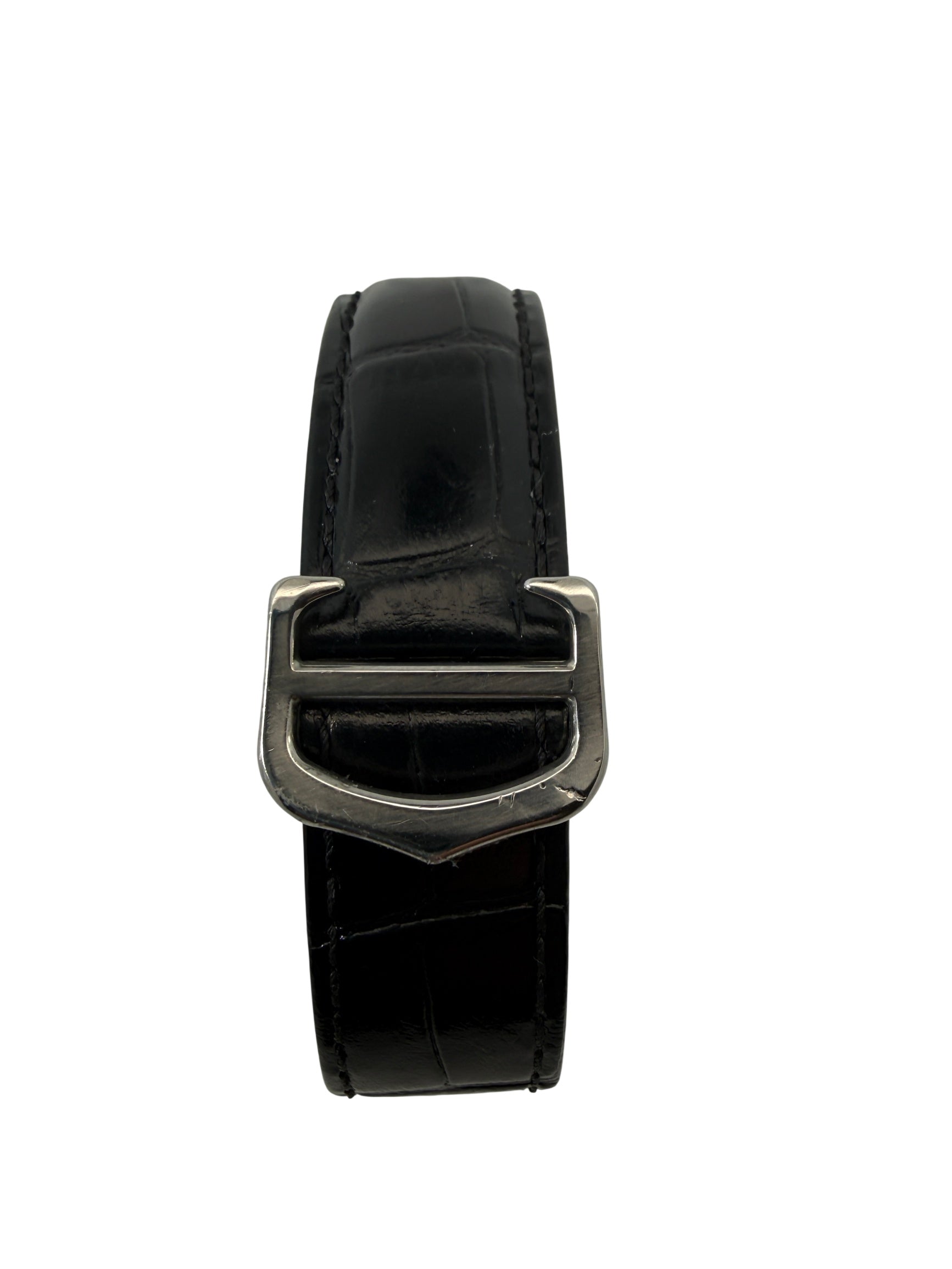 Cartier Tank Must Black Leather Strap Roman Numeral Watch Silver White Dial