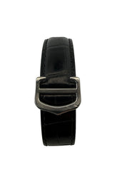 Cartier Tank Must Black Leather Strap Roman Numeral Watch Silver White Dial
