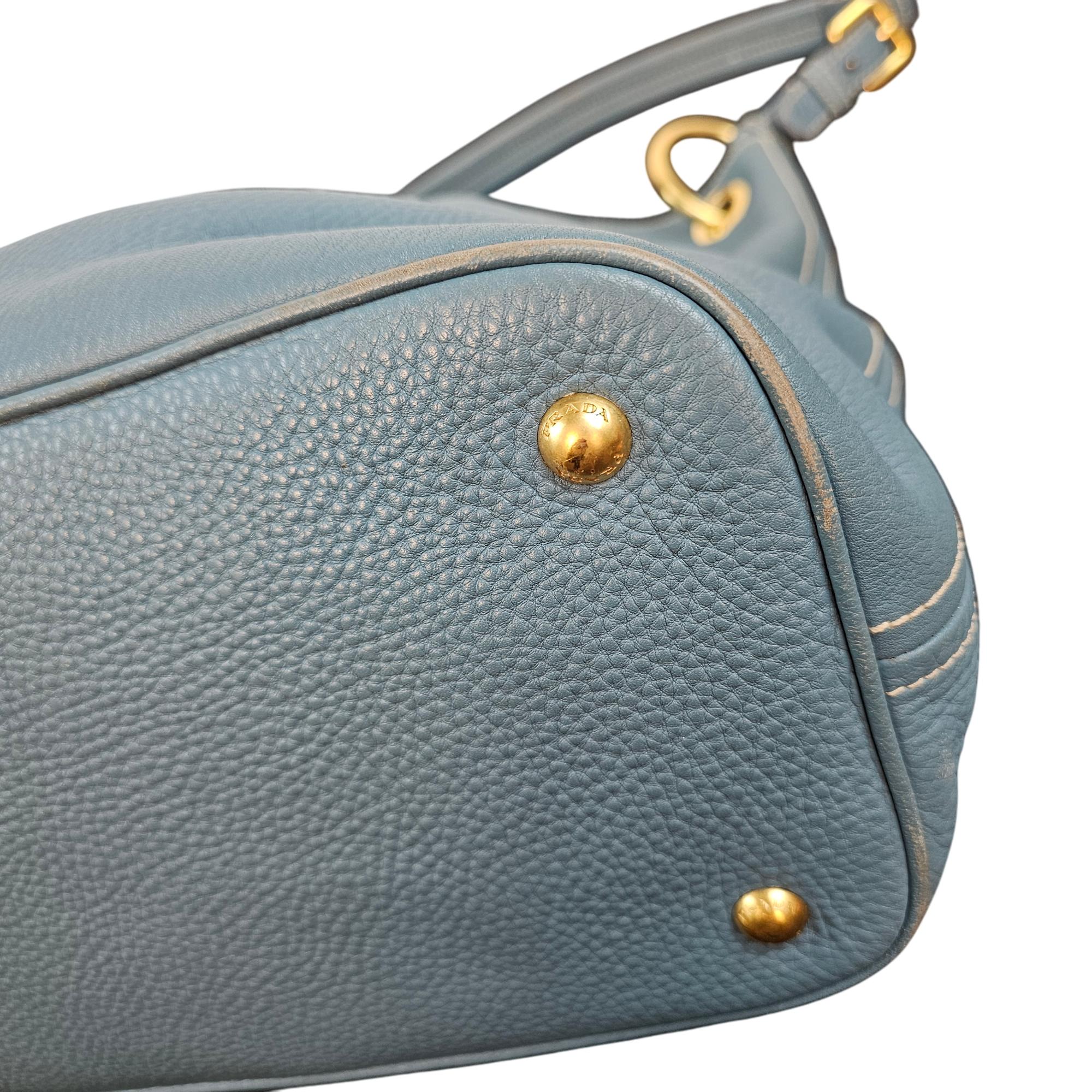 Prada Vitello Daino Hobo Bag Blue Leather Gold Hardware
